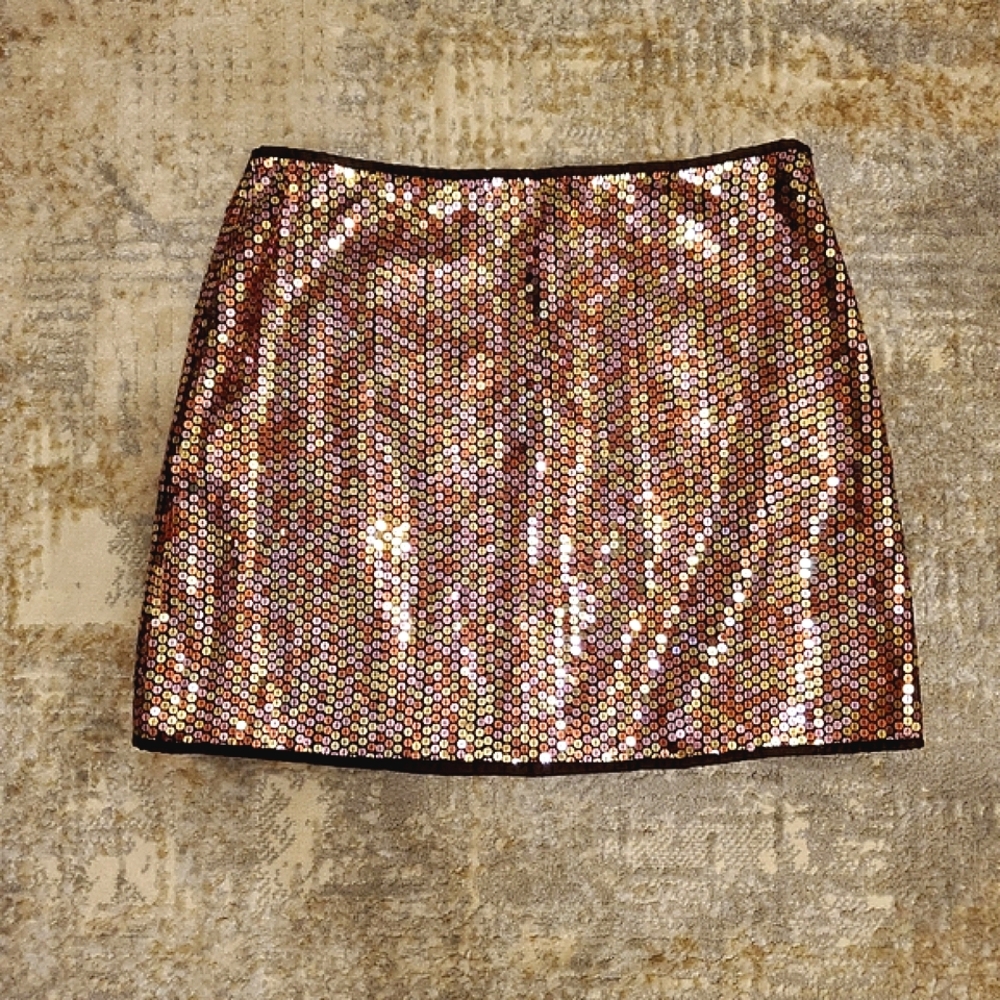 Express Brown & Gold Sequin Mini Skirt vintage